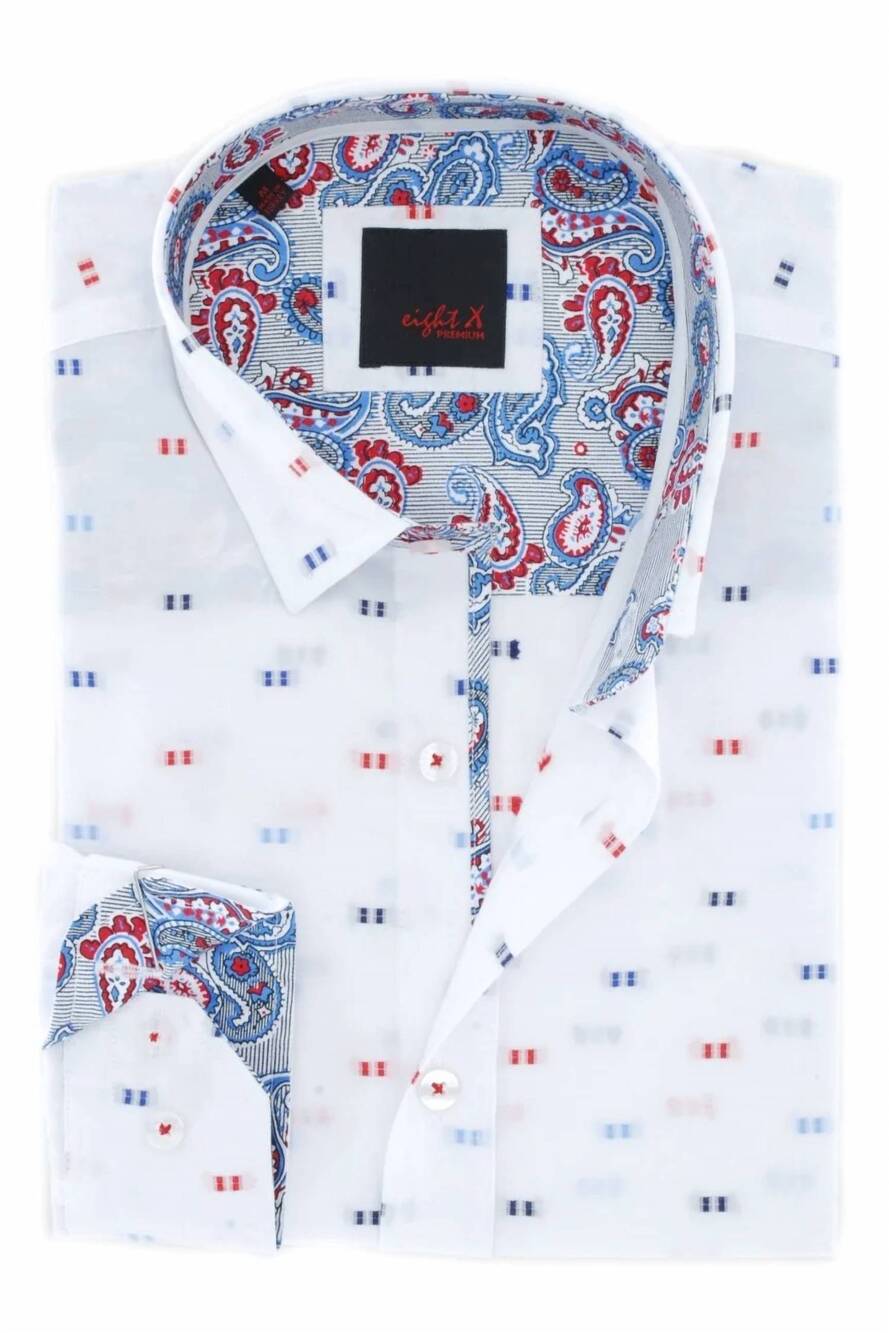 NEW EIGHT X men's paisley print fill coupe shirt in white